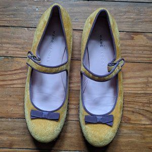 Marc Jacobs Gold Velvet and Purple Grosgrain Mary Jane Flat Size 6